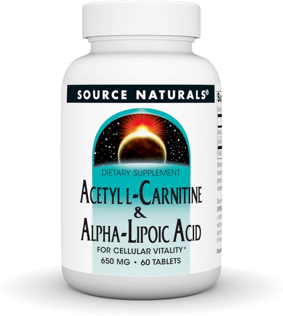 [BRSWIYQICFYQIDDY] Source Naturals Acetyl L-Carnitine & Alpha-Lipoic Acid, for Cellular Vitality*, 650mg - 60 Tablets