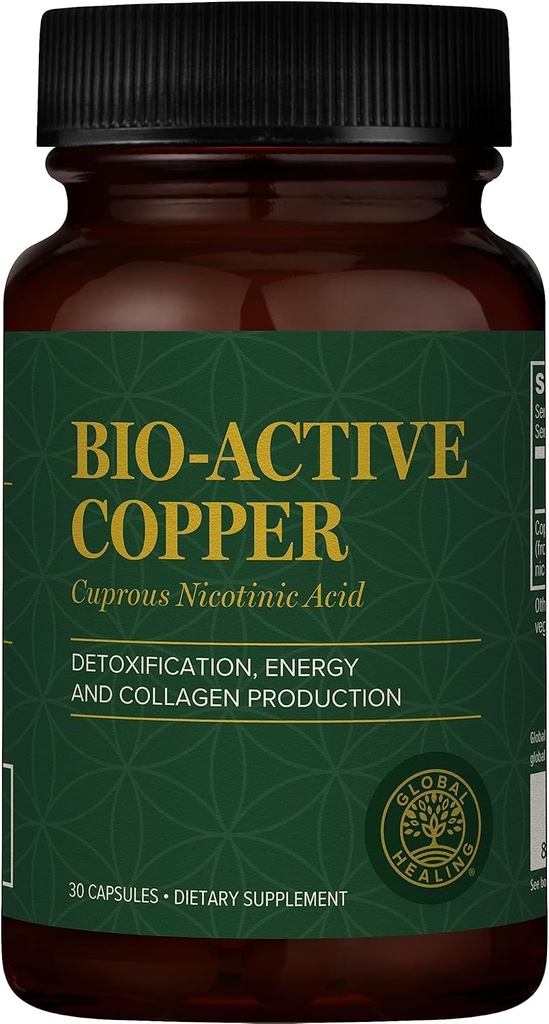 [BRSW2FQTDINBUFI6] Global Healing Bio-Active Copper Supplement Cu1 - Cuprous Nicotinic Acid Helps Detox Body from Within - Supports Immune System & Red Blood Cell - Niacin Vitamin B3 Chelated Copper - 30 Capsules
