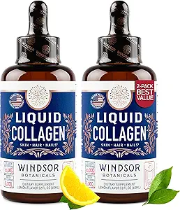 Liquid Collagen with Ashwagandha and L-Theanine - High Absorption 100,000 mcg Hydrolyzed Collagen Peptides Liquid Drops - Hair, Skin, Nails Health - Mood, Energy Levels Support – 2oz, 60 Servings.