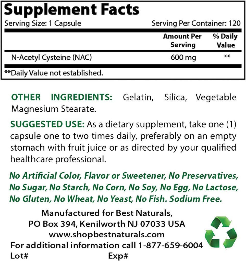 Best Naturals NAC 600 mg & Magnesium Glycinate 425 mg