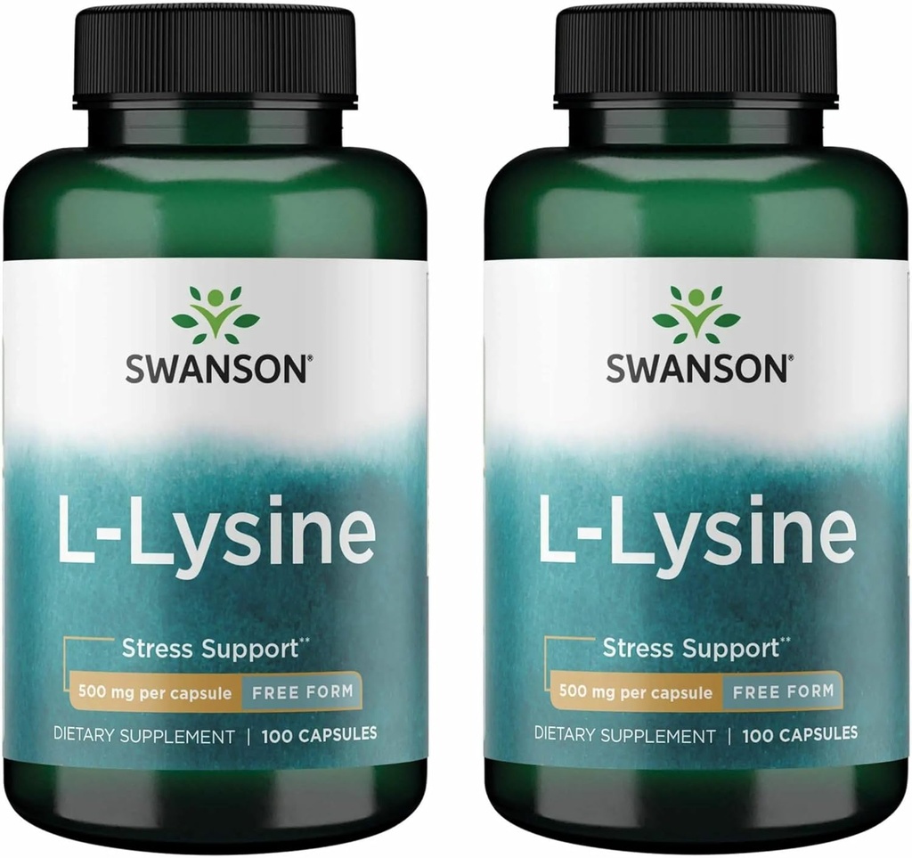 Swanson Free Form L-Lysine - Natural Supplement Promoting Stress Support & Nervous System Health - May Promote Relaxation 500 Milligrams 100 Capsules (2 Pack)