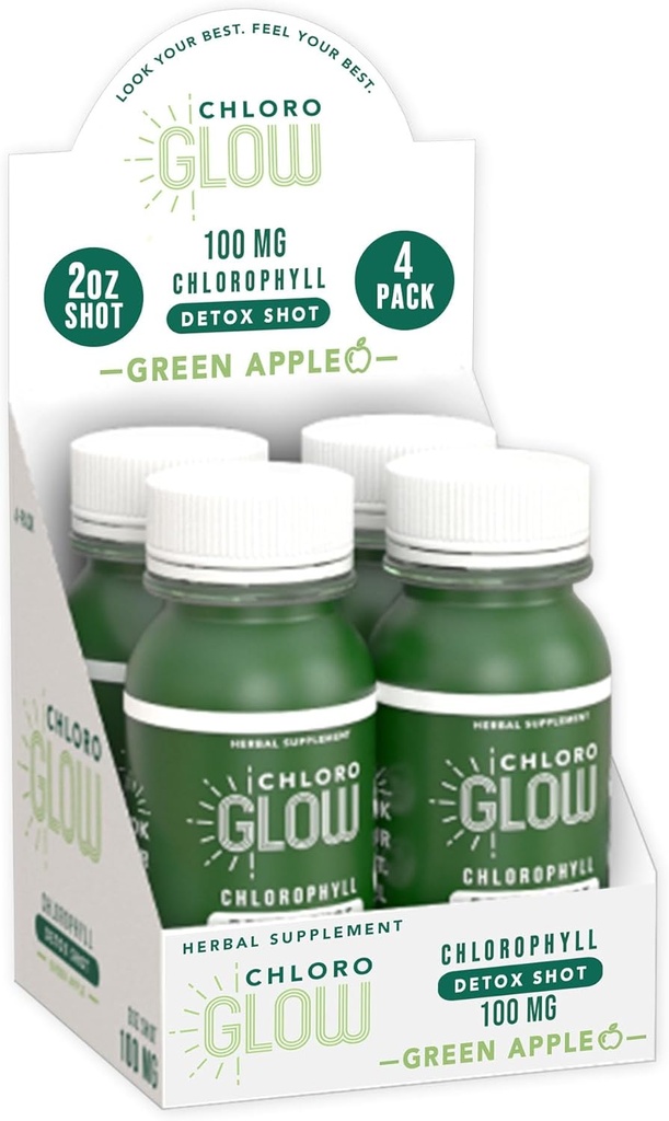 Chlorophyll Shots – Organic Plant-Based Green Apple Drink for Immune Support & Body Cleanse – Natural Supplement (4 Pack)