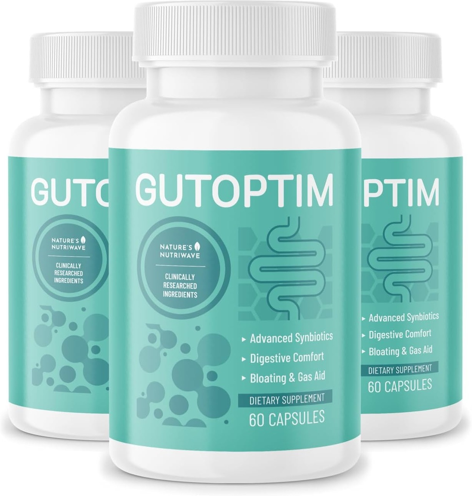 GutOptim Probiotic & Prebiotic Capsules | Pre and Probiotics for Synbiotic Gut Health & Bloating Relief for Women & Men | Enzyme with Probiotics for Digestive Health | Non-GMO, 60 Ct, 3 Month Supply