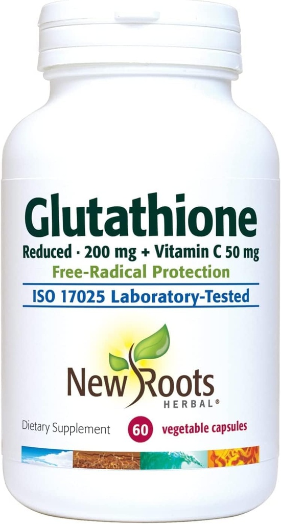 [BRSWGY3QC56GMG3F] NEW ROOTS HERBAL Glutathione Supplement, 200 mg Reduced + Vitamin C (120 Veg Caps) | Free-Radical Protection | Gluten Free, Non-GMO Formulated and Made in Canada