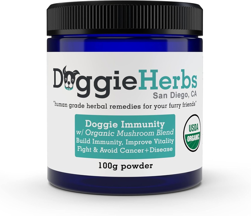 Certified Organic Immunity Mushroom Mix for Dogs, 22.3% Beta Glucan for Canine Health & Immunity Boost Dog Supplement Herbal Powder w/Scoop - 100g