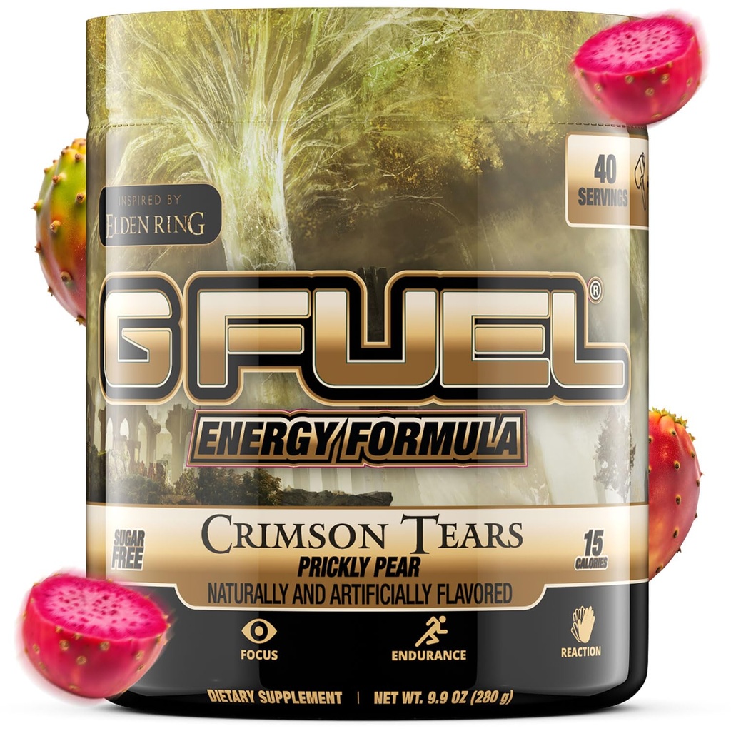 G Fuel Elden Ring Crimson Tears Energy Drink Powder, Pre Workout Caffeine Mix for Gaming, Sugar Free Focus Amino, Vitamin + Antioxidants, 9.9oz (Prickly Pear, 40 Servings)