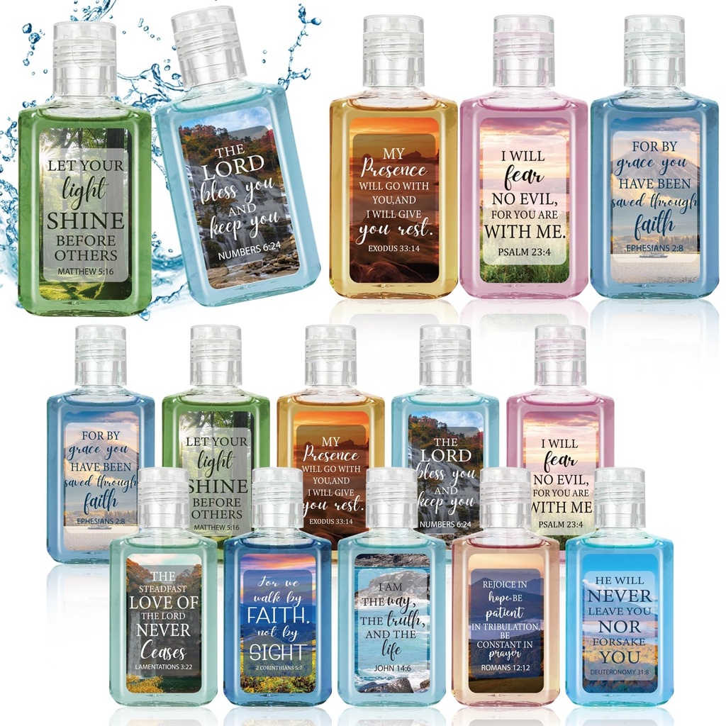 50 Pcs Christian Mini Hand Sanitizer Bulk Bible Verse Hand Sanitizer Religious Inspirational Favors 1fl oz Travel Size Hand Soap Gift for Pastor Church Prayer Christian Mother Party(Landscape)