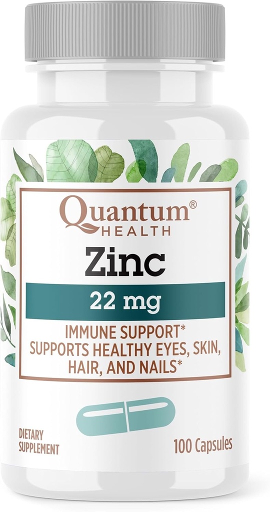 Quantum Health Zinc Gluconate 22mg Daily Immunity Boost Supplement Supports Energy, Healthy Eyes, Hair Skin & Nails - Essential Mineral Immune Support for Women & Men - 100 Capsules