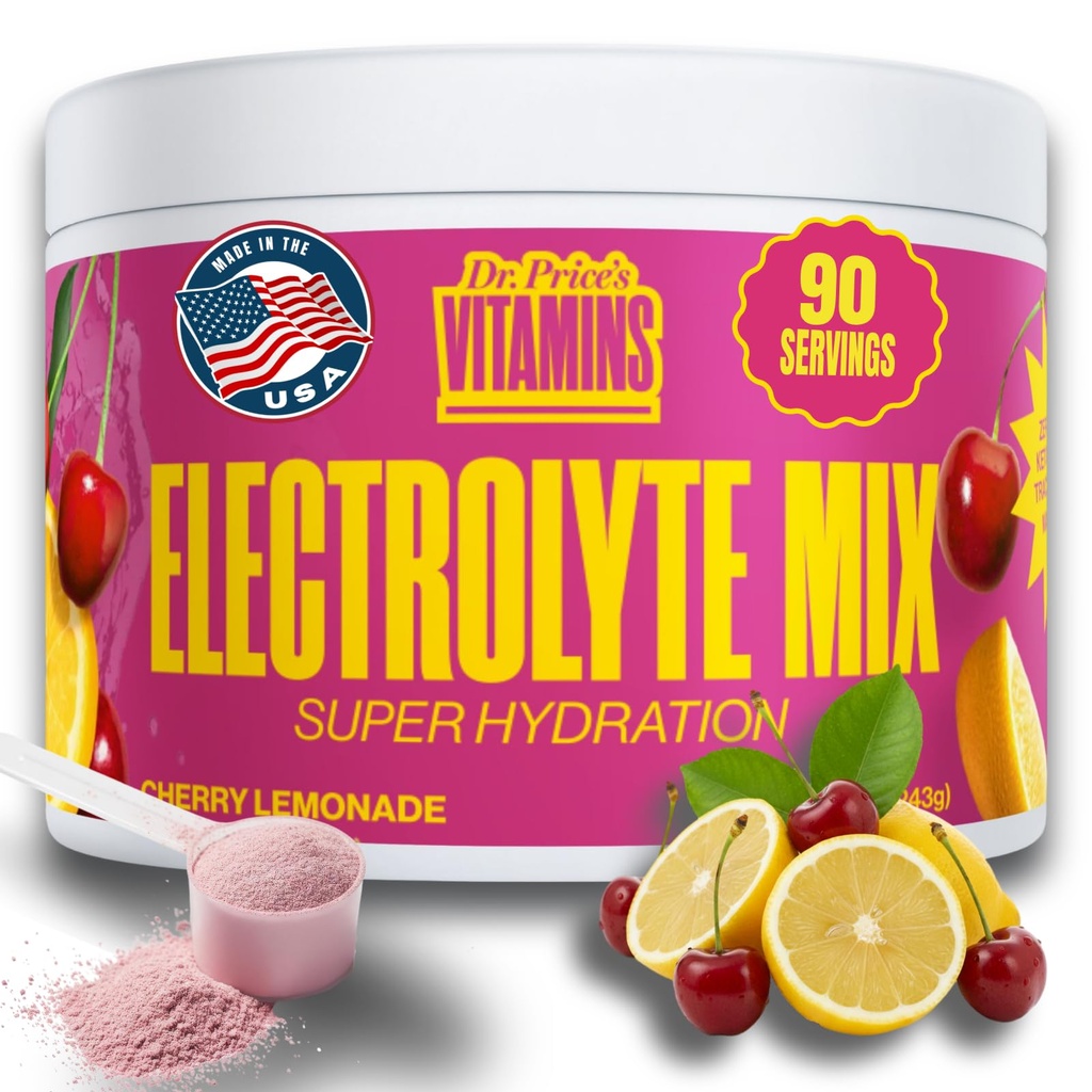 Dr. Price’s Electrolytes Powder Bulk – Cherry Lemonade, 90 Servings | Sugar Free Hydration Drink Mix with 72+ Trace Minerals, Manganese | Keto, Vegan, Doctor-Formulated, Made in USA