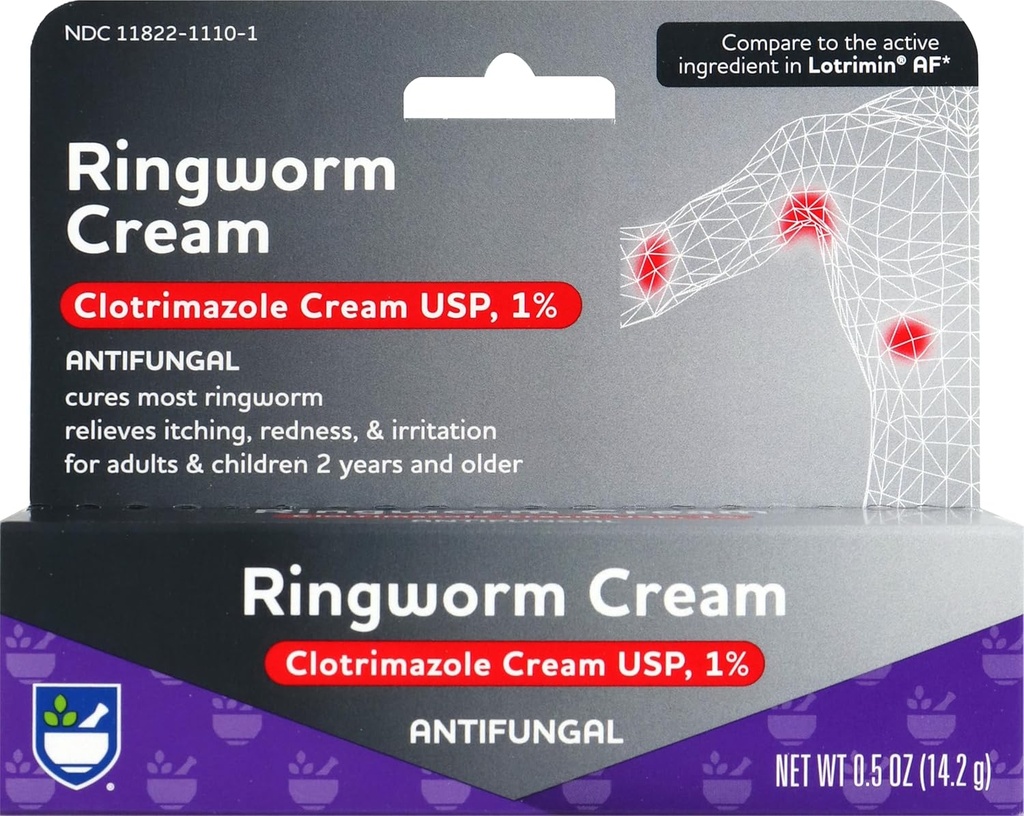Rite Aid Antifungal Ringworm Clotrimazole Cream, 0.5 oz (15 g) | Antifungal Cream | Jock Itch Treatment | Anti Fungal Skin Cream Treats Athlete's Foot Cream | Antifungal Cream for Skin