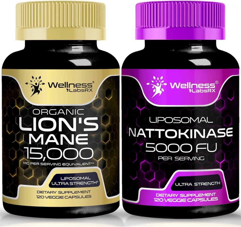 Lions Mane Supplement Capsules - 120 Count - Nattokinase Capsules