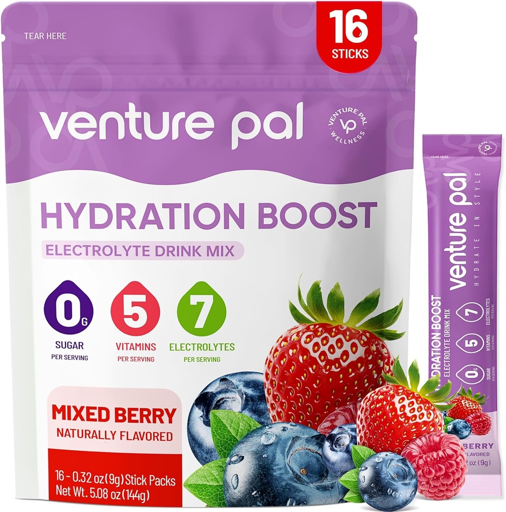 [BRSRAHD7C55QIADA] Venture Pal Sugar Free Electrolyte Powder Packets - Liquid Daily IV Hydration Packets | Electrolytes Drink Mix with 5 Vitamins & 7 Electrolytes | Keto Friendly | Non-GMO | Certified Vegan | 16 Sticks
