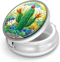 Pill Box-3 Compartment Small Pill Case for Purse & Pocket Mini Metal Pill Holder Travel Pill Container to Hold Supplements Vitamins BPA-Free (Cactus)