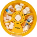 INVODA Weekly Pill Organizer 7 Compartment Rotating Pill Box for Daily Medication & Vitamins - Portable Travel Pill Case Fish Oil Supplements Vitamins Organizer (Orange)
