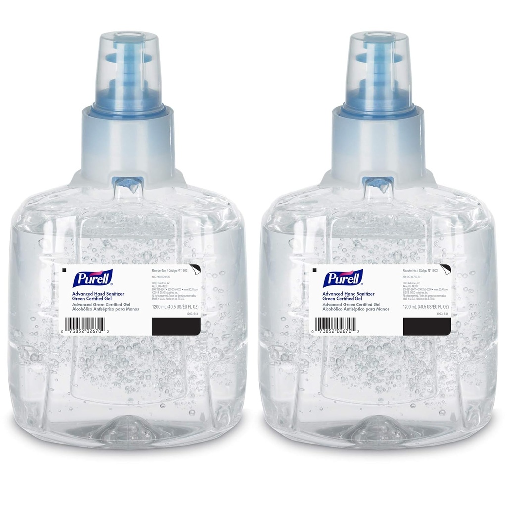 Purell Advanced Green Certified Hand Sanitizer Gel, 1200 mL Sanitizer Refill for Purell LTX Touch-Free Dispenser (Pack of 2) - 1903-02