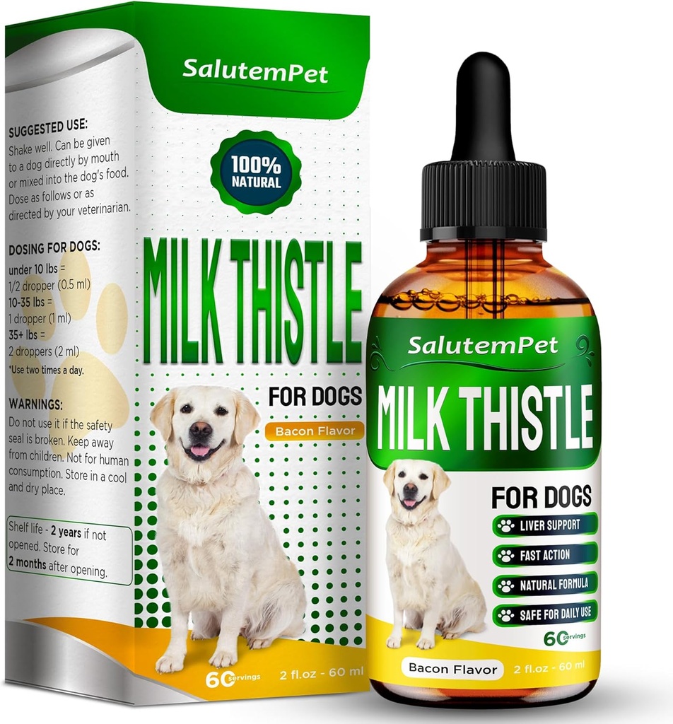 Milk Thistle for Dogs | Dog Liver Supplement for All Ages and Breeds | Here is Only Herbal Composition | + Attractive and Super Yummy Bacon Flavor | 2 Oz