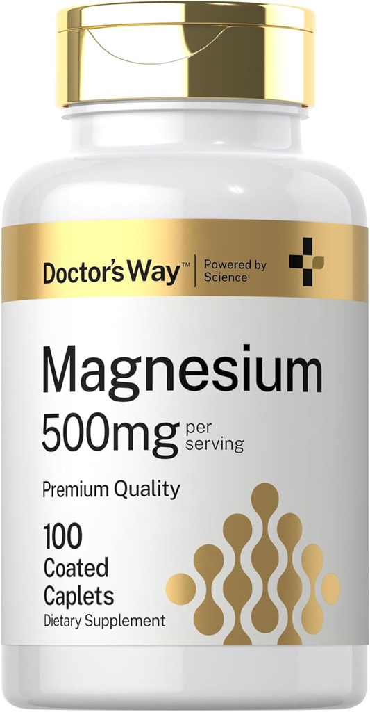 Doctor's Way Magnesium Supplement 500mg | 100 Coated Caplets | Magnesium Oxide | Vegetarian, Non-GMO, Gluten Free