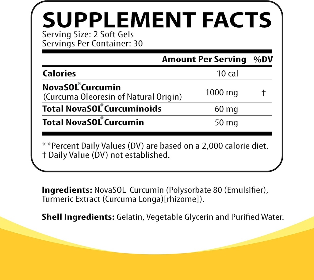 Turmeric Curcumin Supplement 1000mg for Joint Support-185x Bioavailable & High Absorption with NovaSOL Technology – 60 NutriCumin Softgels