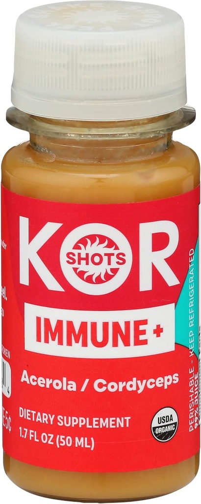 [BRSWGBINCENGA33L] Kor Shot Acerola Ginger and Cordyceps Shot - 1.7 Fl Oz - Immune Plus - Immune System Booster - 533% DV Vitamin C - USDA Certified Organic - Dietary Supplement