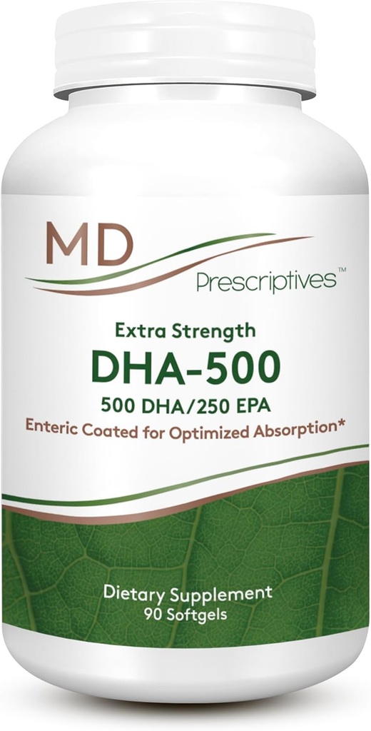 DHA-500 - Extra Strength Omega 3 - Enteric Coated for Optimal Absorption - Once Daily Omega 3 Fatty Acids Supplement - 90 Softgels