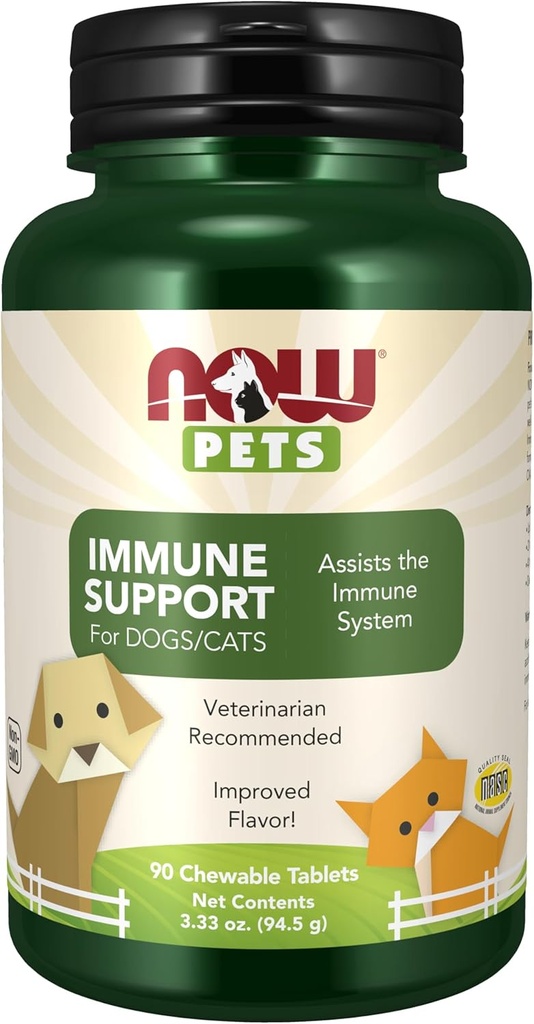 NOW Foods Pet Health, Immune Support Supplement, Formulated for Cats & Dogs, NASC Certified, 90 Chewable Tablets