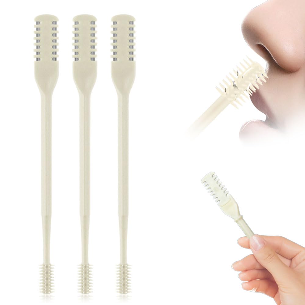 2-in-1 Nasal Hair Cutter, 2025 New Double Sided Nose Hair Knife, Portable Nostril Hair Remover Tool, 360° Rotating Nose Hair Trimmer with Ear Picker for Women and Men (Beige, 3 PCS)