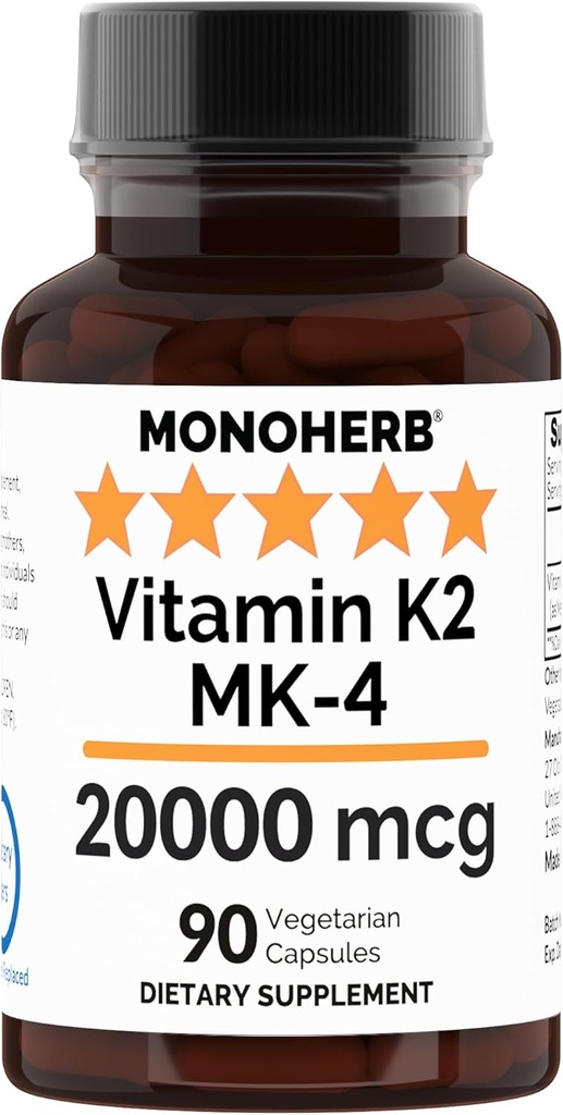 Vitamin K2 as Menatetrenone MK-4 20000 mcg per Capsule - 90 Veg Capsules
