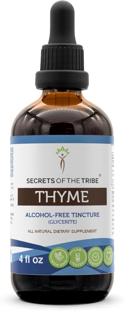 [BRSWGYD4CQBR6DTU] Secrets of the Tribe Thyme Alcohol-Free Liquid Extract, Thyme (Thymus Vulgaris) Dried Leaf Tincture Supplement (4 FL OZ)