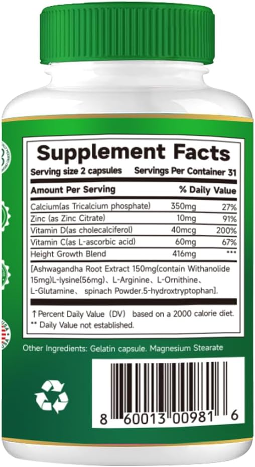PRETANT-Growth Capsules to Grow Taller - Height Increase Maximizer with Calcium for Bone Strength -Natural Get Taller Supplement - Dietary Edible Healthcare Fitness