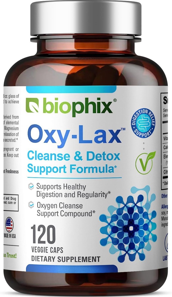 biophix Oxy-Lax 750 mg 120 Vcaps - Natural Laxatives for Occasional Constipation - Magnesium Laxative with Oxygenated Magnesium - Oxygen-Based Colon Cleanse - Supports Digestive Tract Regularity