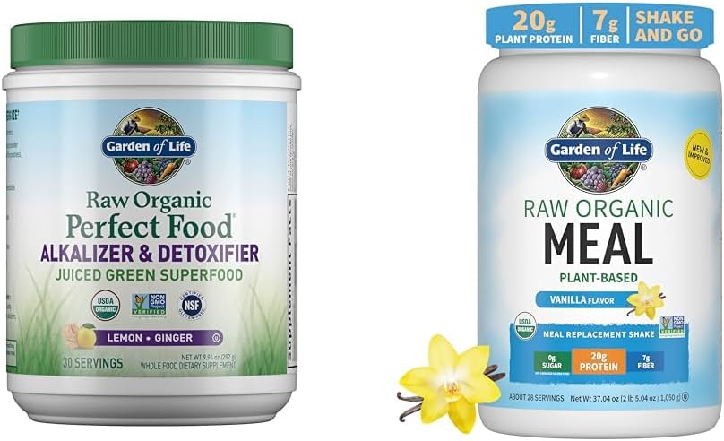 Garden of Life Raw Organic Perfect Food Alkalizer & Detoxifier Juiced Greens Superfood Powder & Vegan Protein Powder - Raw Organic Meal Replacement Shakes - Vanilla - Pea Protein
