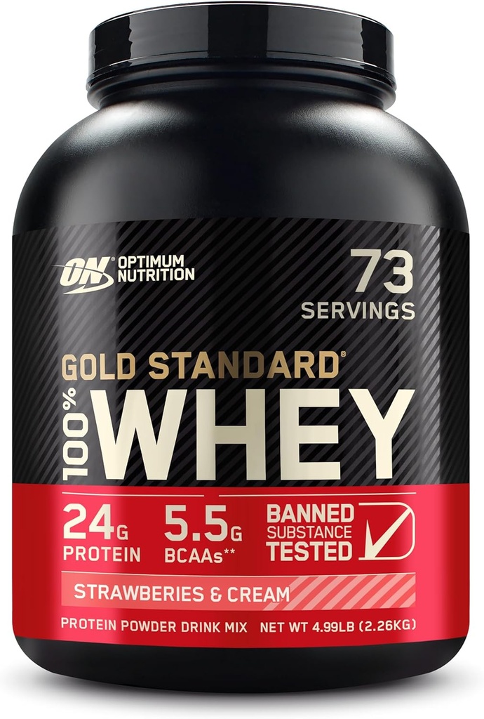 [BRSWGAQLDMFRGDL5] Optimum Nutrition Gold Standard 100% Whey Protein Powder, Strawberries & Cream, 5 Pound (Packaging May Vary)
