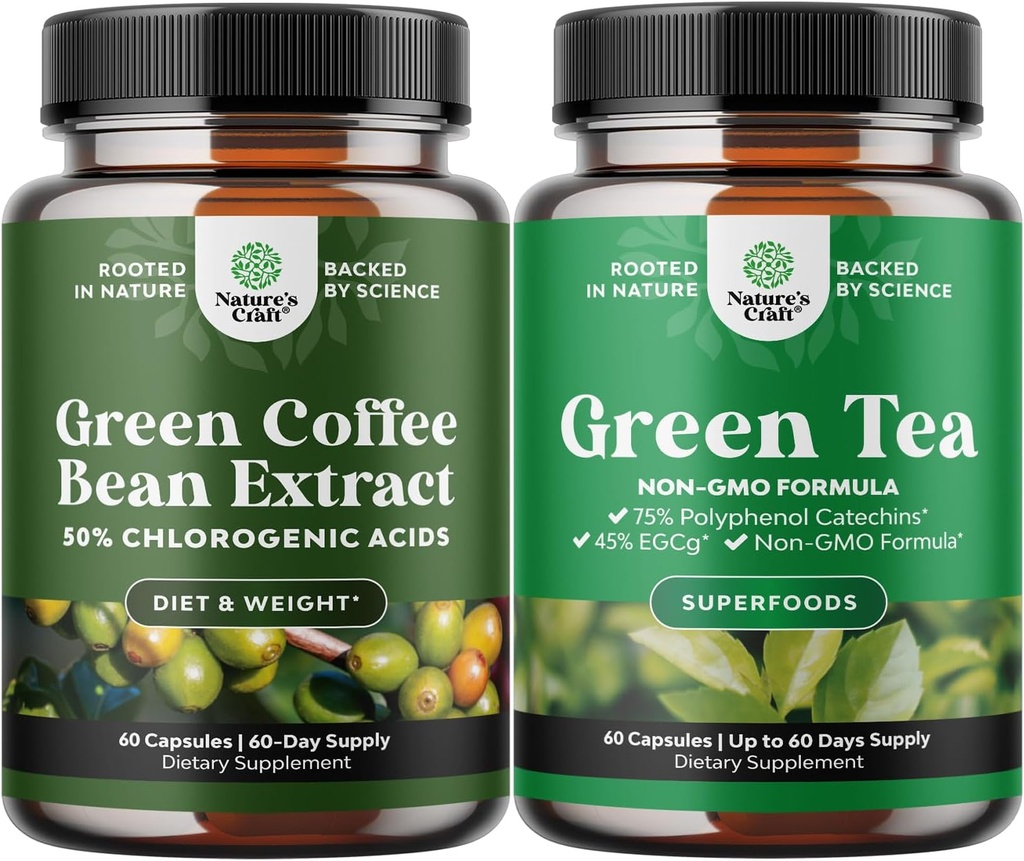Bundle of Pure Green Coffee Bean Extract for Antioxidant Heart Health Mental Focus and Pure Extract - Weight Loss Pills - Burn Belly Fat - Metabolism Booster - Lose Weight Fast - for Men and Women