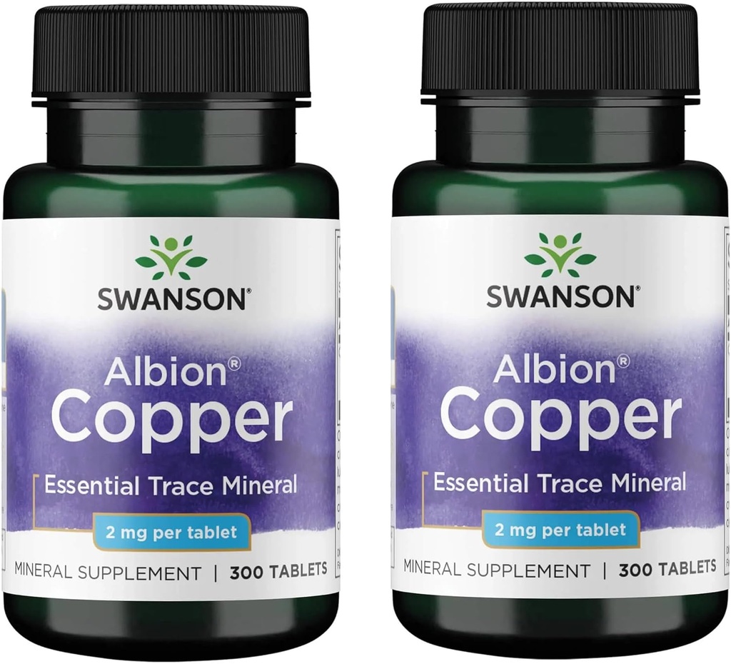 Swanson Copper Antioxidant Immune System Red Blood Cell Support Mineral Supplement (Copper chelate) 2 mg 300 Tabs (2 Pack)