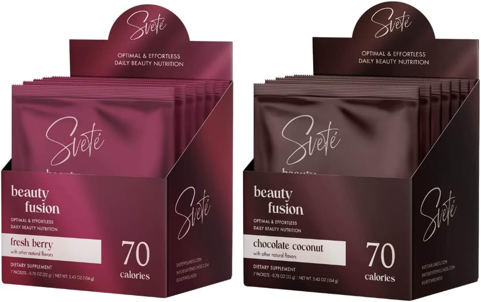 Hydrolyzed Multi Collagen Packets + Horsetail, Biotin, VIT C, Hyaluronic Acid, CoQ10, Zinc | Chocolate & Berry Drink Bundle | Healthy Aging Beauty Powder to Go by Svete
