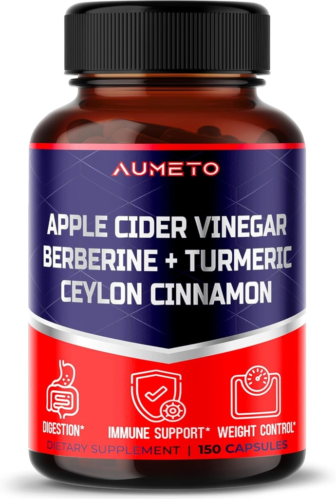 Apple Cider Vinegar Berberine Ceylon Cinnamon Turmeric All-in-1 Supplement for Optimal Digestion, Immunity & Weight Managament *USA Made & Tested* (150 Count (Pack of 1))
