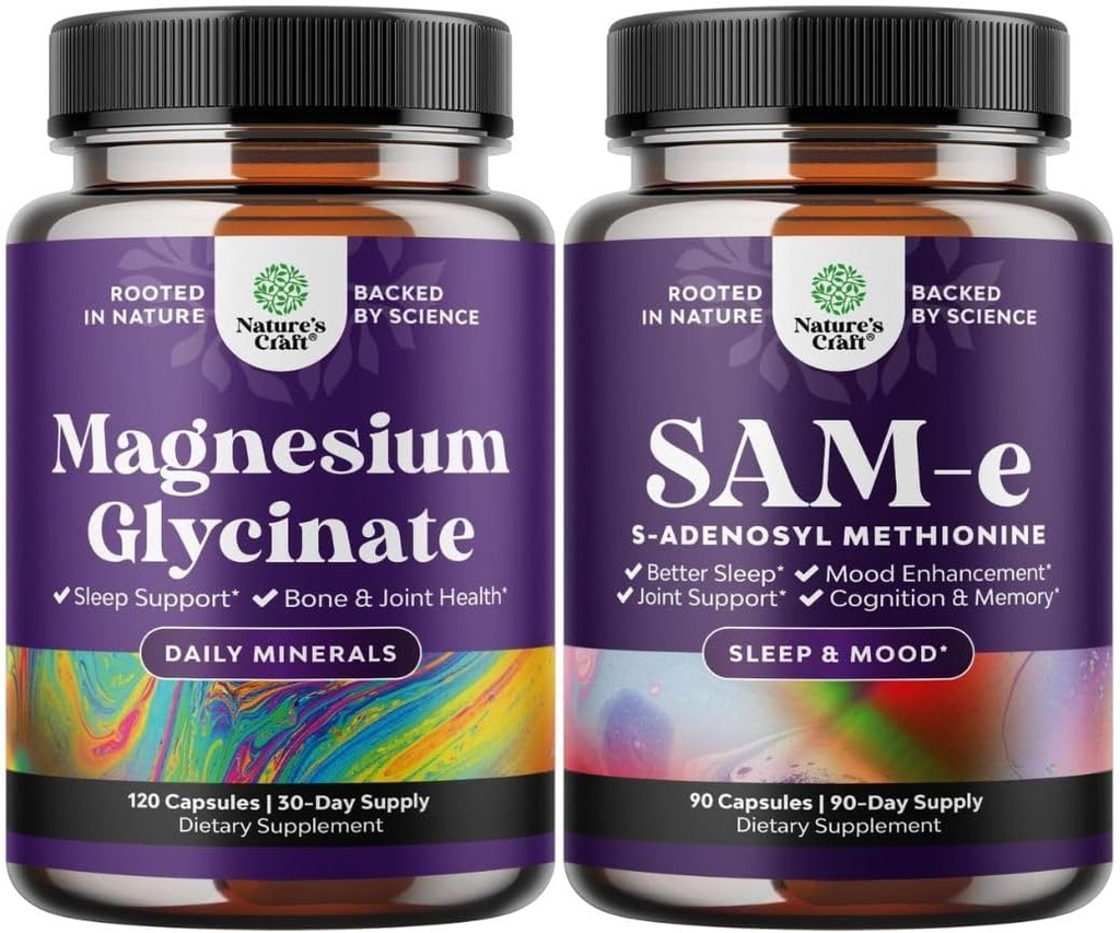 Bundle of Magnesium Glycinate or Mood Sleep and Relaxation and SAM-E Nootropic Brain Supplement Immune Support and Mood Support Supplement