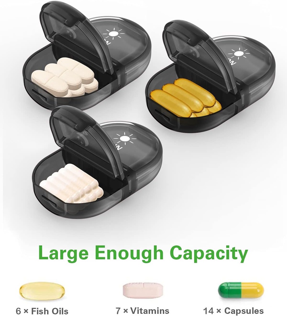Fullicon Pill Organizer 2 Times a Day, Weekly Pill Box AM PM, Removable Medicine Organizer, Pill Cases Twice a Day - (Black)