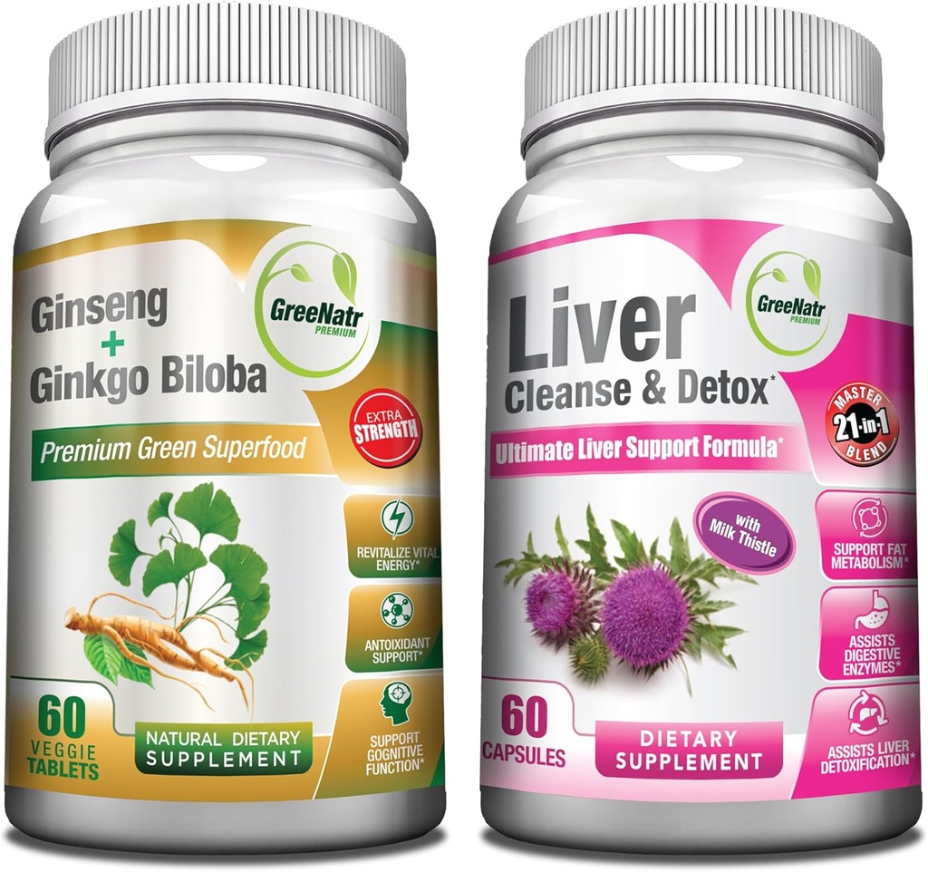 Mind and Body Well-Being Premium Supplement: Liver Cleanse Detox & Repair Formula, Plus: Panax Ginseng + Ginkgo Biloba Tablets to Elevate Your Vitality.