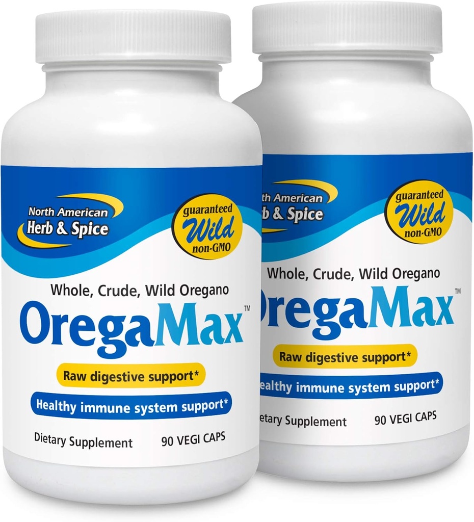 NORTH AMERICAN HERB & SPICE OregaMax - 90 Capsules - Wild Oregano Supplement - Digestive & Immune Support - Oregano Oil, Garlic, Onion - Non-GMO - 90 Total Servings