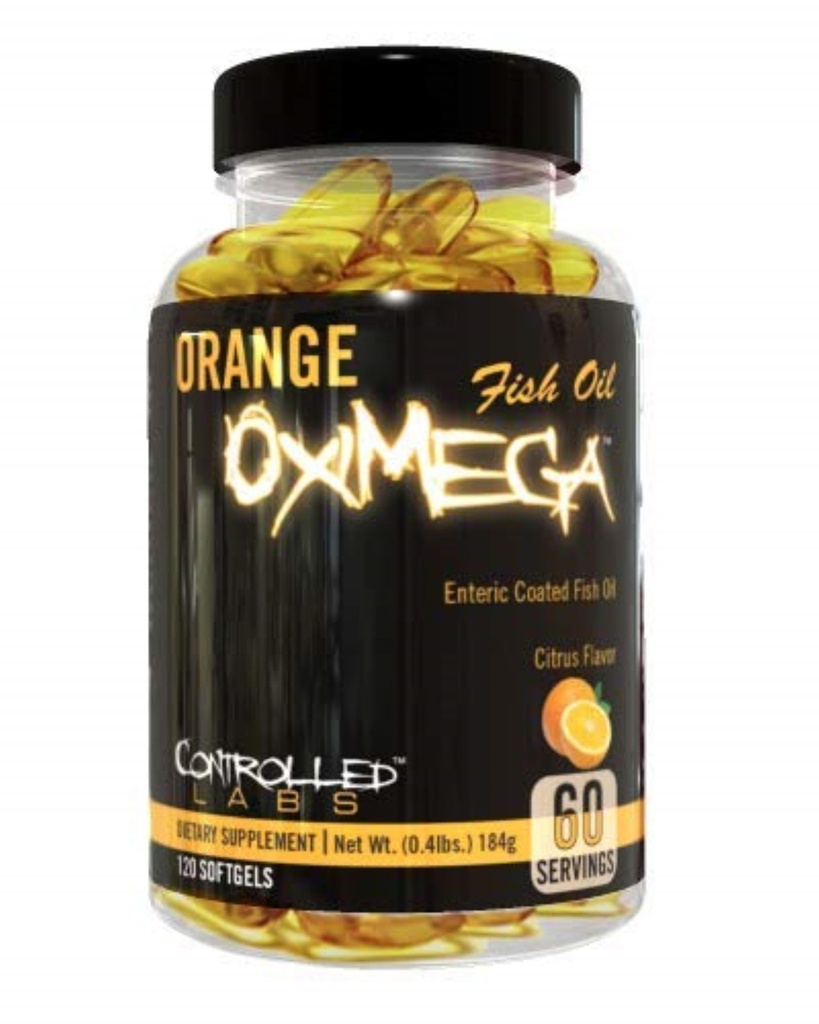 CONTROLLED LABS Orange Oximega Fish Oil Supplement 120 Softgels, EPA and DHA, 2000mg Omega- 3 Fatty Acids, Citrus-Flavor, Burpless Softgels