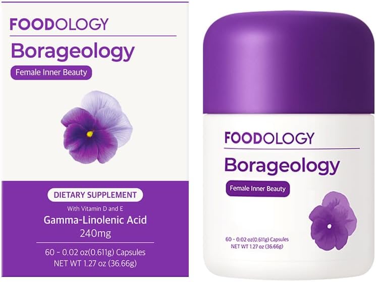 Boraology (60 Softgels, 30 Days) - Pure Borage Oil, GLA 240 mg with Vitamin E & D3. Plant-Based Omega 6 Fatty Acid Supplement for Premenstrual Discomfort, Healthy Skin & Hormonal Balance.