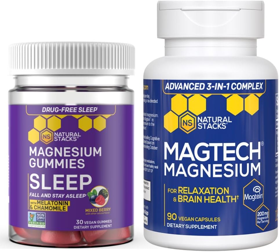Natural Stacks Magtech + Sleep Magnesium Gummies Bundle - 4 Forms of Magnesium - Supports Relaxation and Brain Health* - 120 Pieces