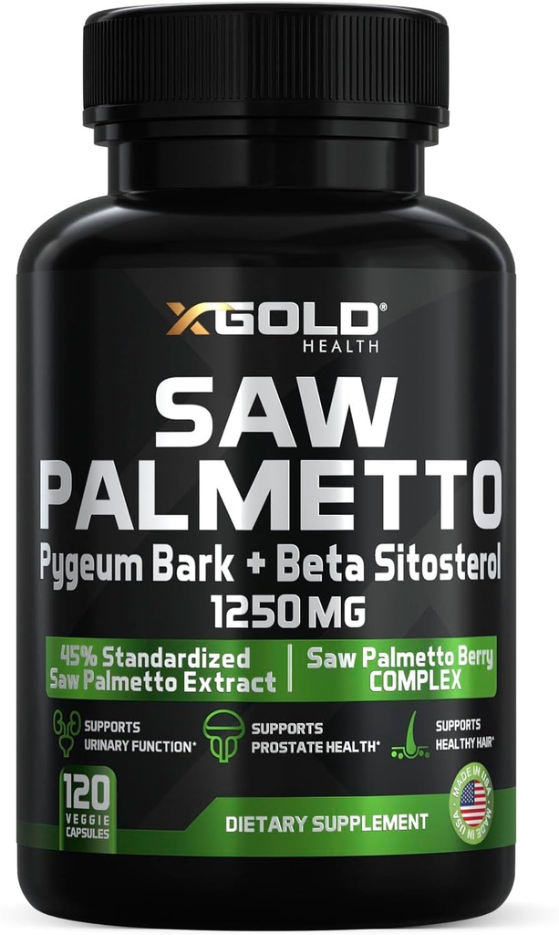 [BRSRMATRAQDQE2DP] X Gold Health Saw Palmetto Prostate Supplement for Men | Pygeum Bark | Beta Sitosterol Supplement | Potent 3X Formula | Urinary Function Prostate | DHT Blocker Hair Growth | 4 Month Supply Male Pills