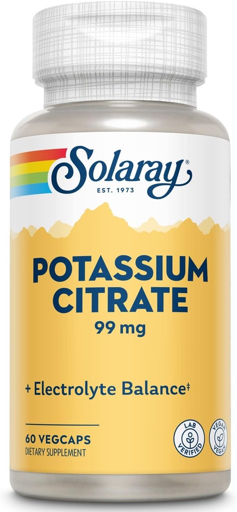 Solaray Potassium Citrate, Healthy Electrolyte Balance, Nerve & Muscle Function Support, Vegan, 60 VegCaps