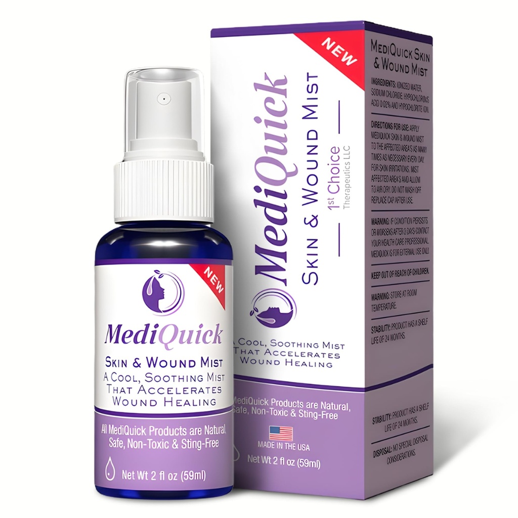 MediQuick Hypochlorous Acid Spray Mist – Travel Size Antiseptic Spray & Wound Care for Cuts, Burns & Rashes, No-Sting (2 Fl Oz)