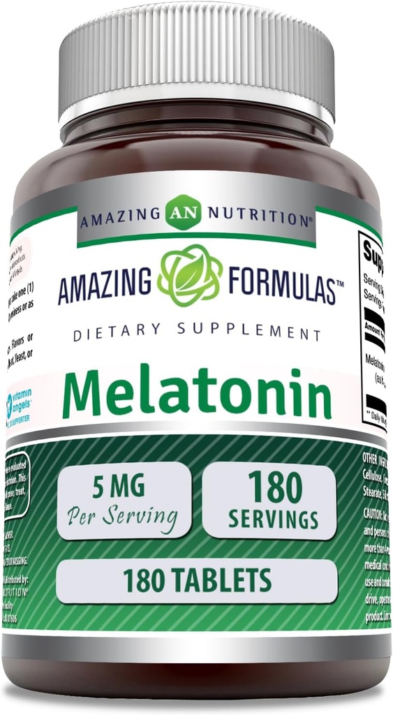 Amazing Formulas Melatonin Supplement | Unflavored | 5 Mg | 180 Tablets | Non-GMO | Gluten Free | Made in USA