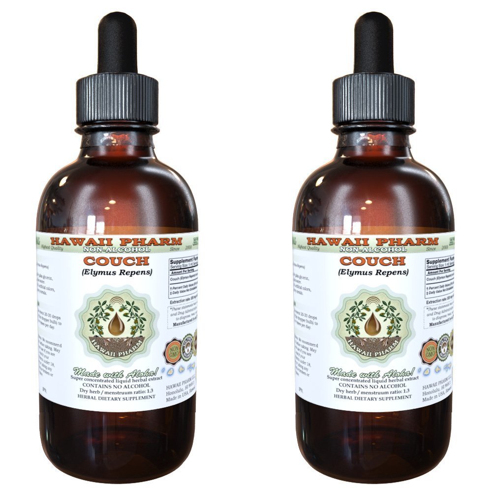 Hawaii Pharm Couch Alcohol-Free Liquid Extract, Couch (Elymus Repens) Dried Root Glycerite Natural Herbal Supplement 2x4 oz