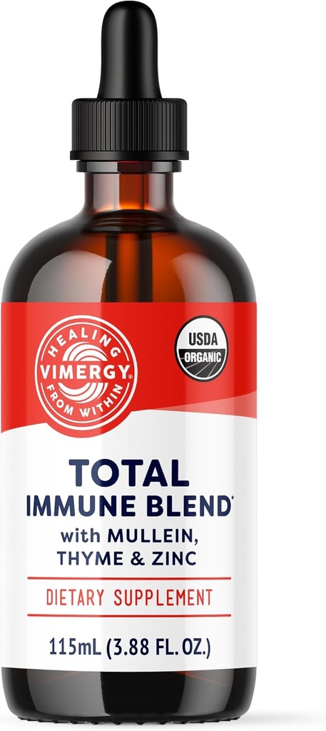Vimergy Total Immune Blend* Liquid Supplement, 57 Servings Fast-Absorbing Immune Support – All-Season, Zinc, Thyme and Mullein Drops Non-GMO, Vegan, USDA Organic, Immunity Support for Adults (115 mL)