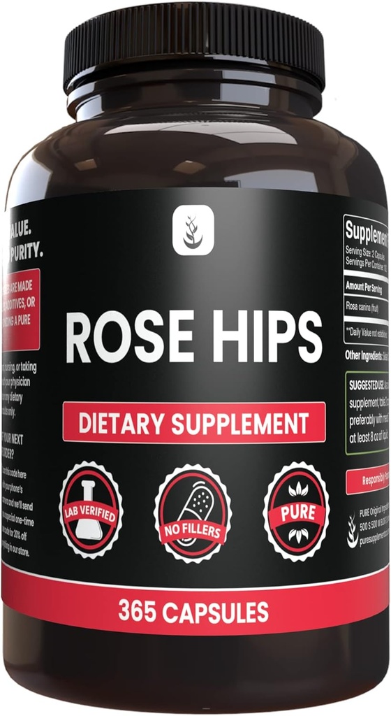 PURE ORIGINAL INGREDIENTS Rose HIPS (365 Capsules) No Magnesium Or Rice Fillers, Always Pure, Lab Verified